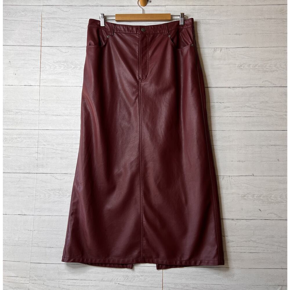 Free People Skirt Womens Size 14 Red Jasper City Slicker Faux Leather Maxi Slit